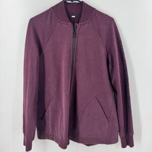 Lululemon Burgundy Bomber Jacket Full Zip Ribbed Collar‎ Pockets Athleisure